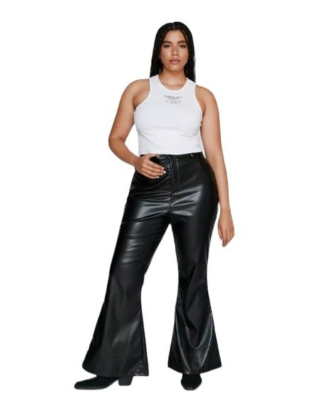Nasty Gal Black Faux Leather Boot Flare Pants